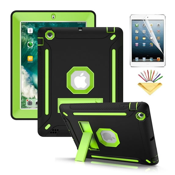 iPad 2 Case, iPad 3 Case, iPad 4 Case, Dteck Kickstand Heavy Duty Rugged Shockproof High Impact Resistant Hybrid Three Layer Full Body Protective Cover w/ Screen Protector For iPad 2 3 4,Black/Green