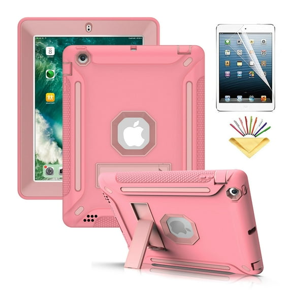 iPad 2 Case, iPad 3 Case, iPad 4 Case, Dteck Kickstand Heavy Duty Rugged Shockproof High Impact Resistant Hybrid Three Layer Full Body Protective Cover w/ Screen Protector For iPad 2 3 4,Rosegold