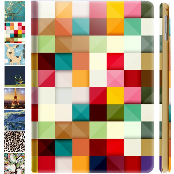 iPad 2nd 2011 3rd 4th Gen 2012-9.7 [iPad 4 iPad 3 iPad 2 Old Model ] A1458 A1416 A1395 MC705LL/A MD328LL/A MD333LL/A MD510LL/A Ultra Slim Printed Smart PU Leather Flip Folio Book Cover - Color Grid