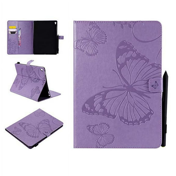 iPad 4 3 2 Case, Allytech Embossed with Butterfly Series AUTO WAKE/SLEEP Folio Stand mart Wallet Case with Cards/Cash Holder for iPad 9.7" iPad 2nd, 3rd, 4th Generation Tablet, Purple