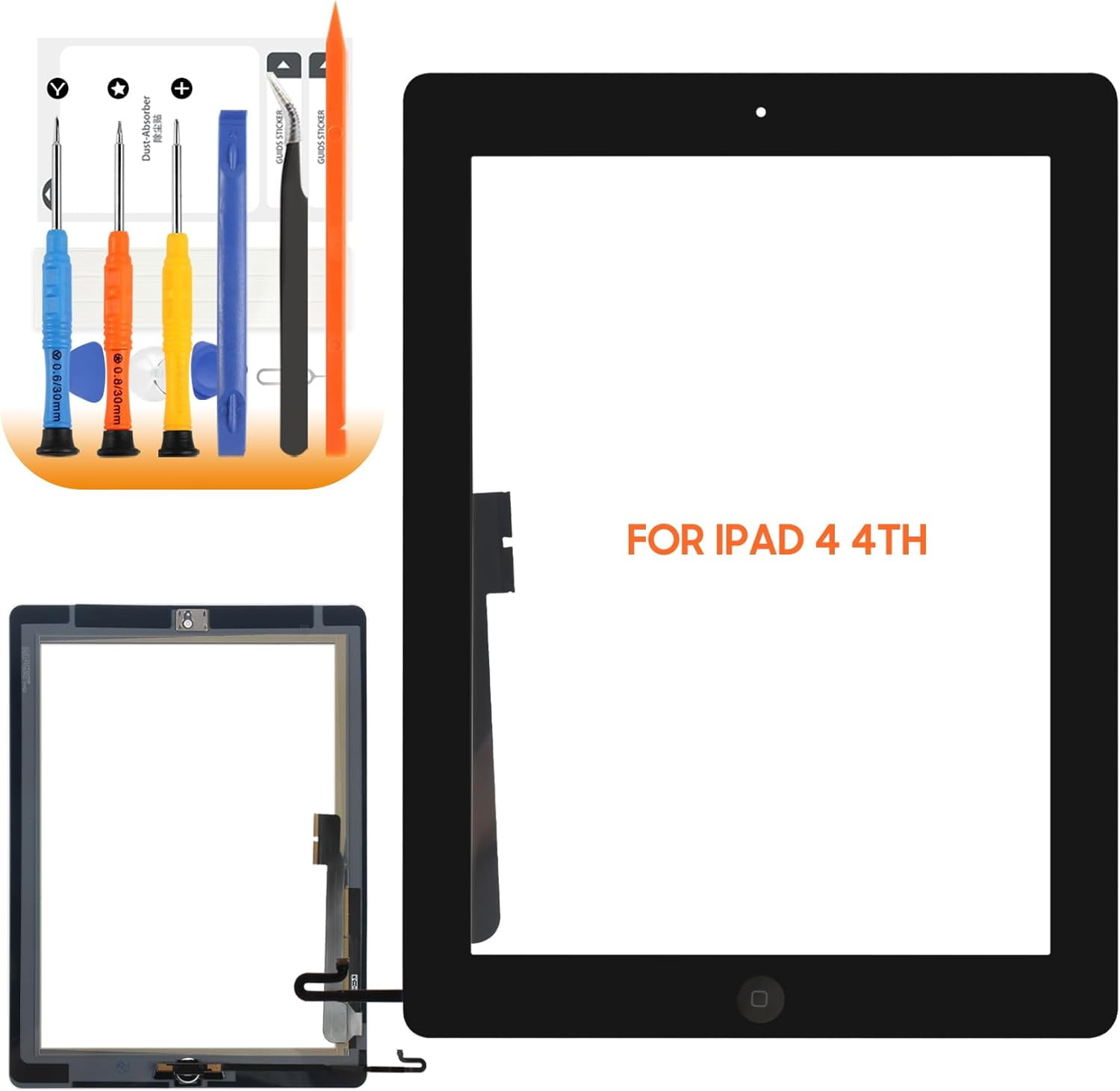 Schermo Touch Per IPad 4 A1460 A1458 A1459 - Pannello Frontale Di Ricambio Con Pulsante Home E Attrezzi (Nero) - Foto 8