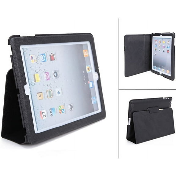 iPad 4 Black PU Leather Slim Portfolio Case Protective Sleeve Cover Stand w Sleep Mode M5J