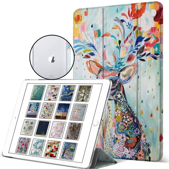 iPad 4 iPad 3 iPad 2 - 9.7 [iPad 4th / 3rd / 2nd Old Model ] A1396 A1416 A1430 A1403 A1458 A1459 A1460 A1395 A1397 Trifold Printed Hard Smart PC Transparent Back Cover - Deer Print