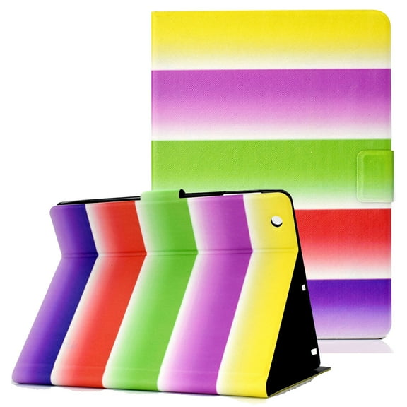 iPad 4th / 3rd / 2nd Generation Case, Allytech Slim Fit PU Leather Folio Kickstand Smart Cover Auto Sleep Wake Lightweight Anti Scratch Pencil Holder Wallet Case for Apple iPad 2 3 4, Rainbow