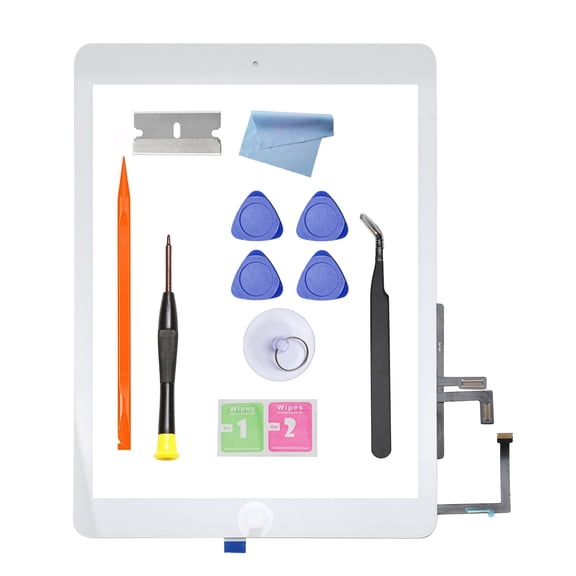 for iPad 5 2017 9.7 inch (A1822, A1823) Touch Screen Digitizer Assembly Replacement with Home Button, Camera Bracket, Pre-Installed Adhesive, Tool Repair Kit(White)