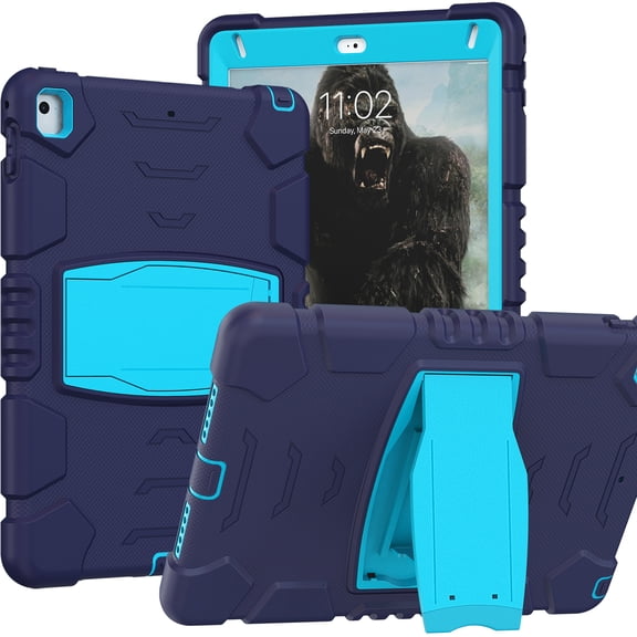 iPad 5th/6th Generation (9.7 inch, 2017/2018) Case,Dteck Shockproof Rubber 3-layer Protection Armor Hybrid Kickstand Protector Cover for iPad Air 2/iPad Pro 9.7" ,Navy+Blue