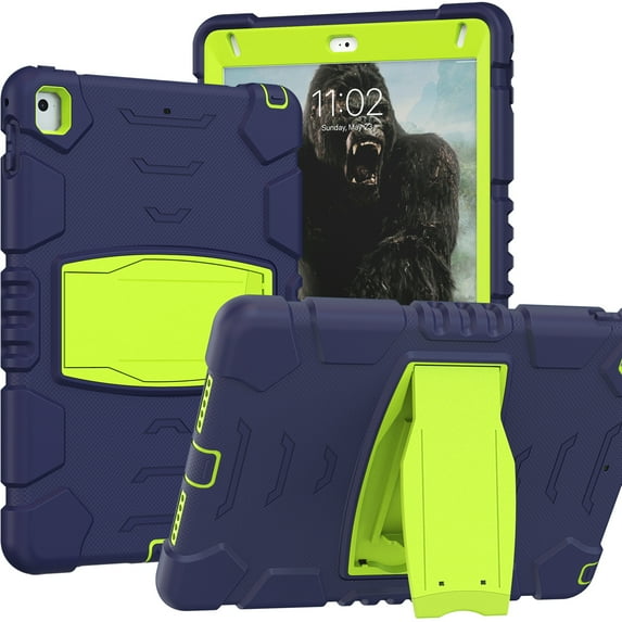 iPad 5th/6th Generation (9.7 inch, 2017/2018) Case,Dteck Shockproof Rubber 3-layer Protection Armor Hybrid Kickstand Protector Cover for iPad Air 2/iPad Pro 9.7" ,Navy+Olivine