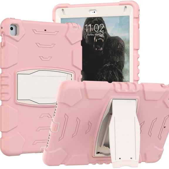 iPad 5th/6th Generation (9.7 inch, 2017/2018) Case,Dteck Shockproof Rubber 3-layer Protection Armor Hybrid Kickstand Protector Cover for iPad Air 2/iPad Pro 9.7" ,Pink