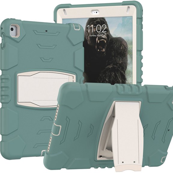 iPad 5th/6th Generation (9.7 inch, 2017/2018) Case,Dteck Shockproof Rubber 3-layer Protection Armor Hybrid Kickstand Protector Cover for iPad Air 2/iPad Pro 9.7" ,Emeraldgreen