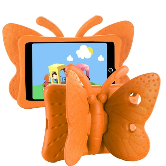 iPad 5th/6th Generation Case, iPad 9.7 2018/2017 Case, Kids Friendly Shockproof Butterfly Wing Kickstand Rugged Light Weight EVA Protective Cover, Orange