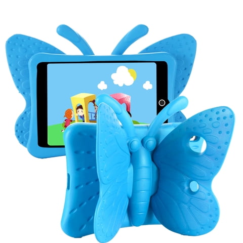 iPad 5th/6th Generation Case, iPad 9.7 2018/2017 Case, Kids Friendly Shockproof Butterfly Wing Kickstand Rugged Light Weight EVA Protective Cover, Blue