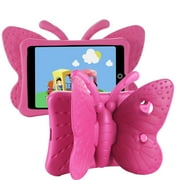 iPad 5th/6th Generation Case, iPad 9.7 2018/2017 Case, Kids Friendly Shockproof Butterfly Wing Kickstand Rugged Light Weight EVA Protective Cover, Rose