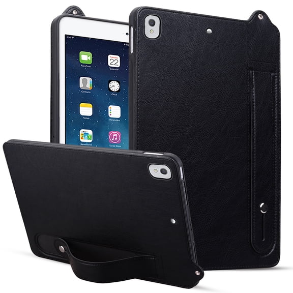 for iPad 5th Gen 9.7" 2017/6th Gen 9.7" 2018 Slim PU Leather Back Case, Classic Business Wristband Shockproof Drop Protective Heavy Duty Protection Tablet Case Cover for Men Women - Black