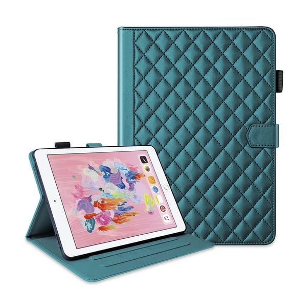 for iPad 5th Gen 9.7" 2017/iPad 6th Gen 9.7" 2018 Folio Flip Case, Elegant Ultra Slim PU Leather Case with Smart Wake Sleep Kickstand Function Pencil Holder and Card Slots, Darkgreen