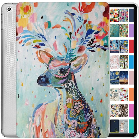 iPad 6 5 Gen Air 2 1 9.7 [iPad Air 1st 2nd 5th 6th Generation] A1893 A1954 A1822 A1566 A1823 Printed Lightweight Shock Absorbant Flexible TPU Protective Clear Case - Deer Print