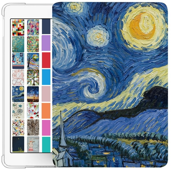 iPad 6th 5th Air 1st 2nd Gen 9.7 Inch [iPad 6 5 Air 1 2 ] A1893 A1822 A1566 MH2V2LL/A MRM52LL/A MP242LL/A Trifold Printed Adjustable Stand Feature Case with TPU Heat Dissipation Back - Starry Night