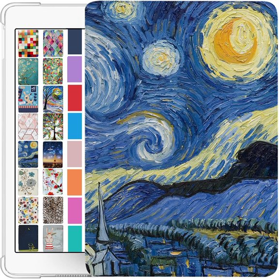iPad 6th 5th Air 1st 2nd Gen 9.7 Inch [iPad 6 5 Air 1 2 ] A1893 A1822 A1566 MH2V2LL/A MRM52LL/A MP242LL/A Trifold Printed Adjustable Stand Feature Case with TPU Heat Dissipation Back - Starry Night