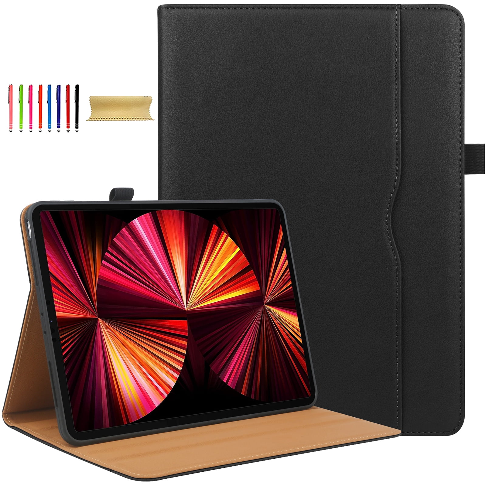 For iPad 6th 5th Gen Case/ iPad Air 1 2 Case, Auto Sleep Wake Kickstand Elastic Band Pencil Holder Front Pocket Business Case for Apple iPad 9.7" 2018/2017/ iPad Air 1 2 9.7", Black