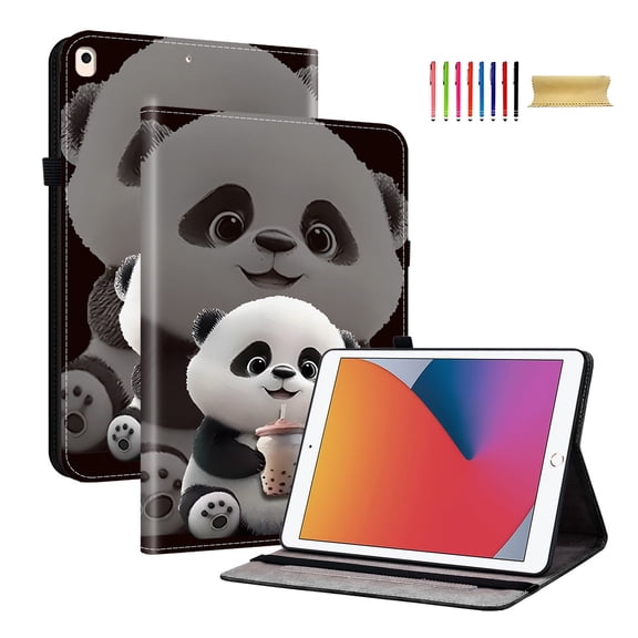 For iPad 6th 5th Generation 9.7" Case 2018 2017, Premium PU Leather Flip Cover Stand Cover with Cards Slots Pencil Holder Shockproof TPU Inner Case for Apple iPad 6th 5th Gen, Cute Panda