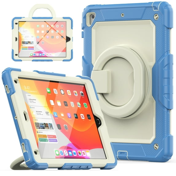 iPad 6th/5th Generation Case/ Air 2/ Pro 9.7..,Rugged Protective Case with Tempered Glass Film 360° Rotatable Kickstand Handle Kid Proof Case for Apple iPad 6th/5th/ Air 2/ Pro 9.7,Blue