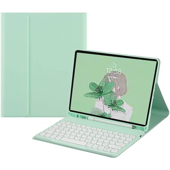 iPad 6th 5th Generation iPad Air 2 Pro 9.7 inch Keyboard Case Cute Round Key Color Keyboard Wireless Detachable BT Keyboard Cover with Pencil Holder