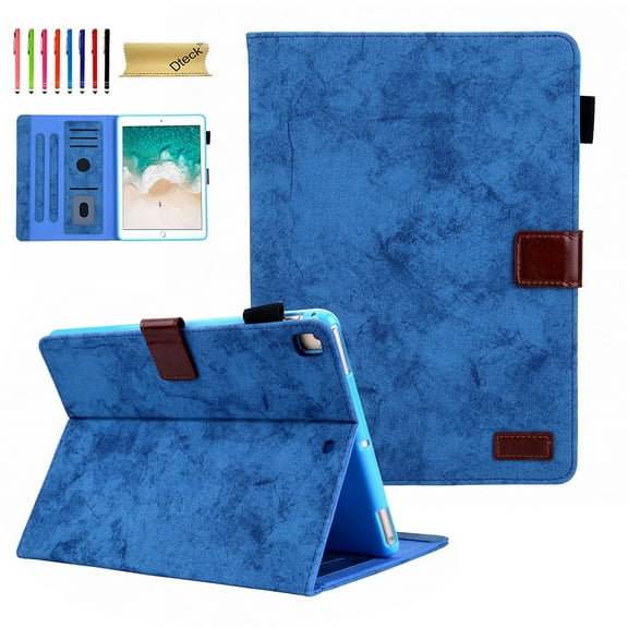 iPad 6th Gen 2018 Case, iPad 5th Gen 2017 Case, iPad Pro 9.7 Case, iPad Air 1 2 Case, Dteck Magnetic Flip PU Leather Wallet Case, Multi-angle viewing Stand Cover Auto Wake Sleep For iPad 9.7, Blue