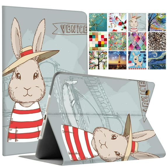 iPad 6th Gen 9.7" 2018 Folio Case A1893 A1954 MRJN2LL/A MR7G2LL/A MR7F2LL/A MRJP2LL/A MR7K2LL/A MR7J2LL/A MRM52LL/A MR702LL/A MR6Y2LL/A MRM82LL/A MR7D2LL/A MR7C2LL/A Cartoon Bunny Hat
