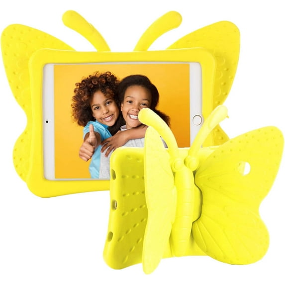 iPad 6th Generation Case for Kids, iPad 9.7 Case, Light Weight Shockproof EVA Foam Protective Tablet Stand Cover Holder for Apple iPad Air/Air 2 iPad 9.7 2017/2018 - Cute Butterfly, Yellow
