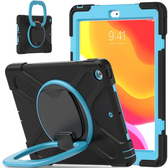 iPad 6th Generation Case/iPad 5th Generation Case/iPad 9.7-inch 2017 2018, Heavy Duty Rugged Shockproof Case with Stand /Hand Grip Holder for Apple iPad 9.7 inch 2017/2018 Model, Black/Blue