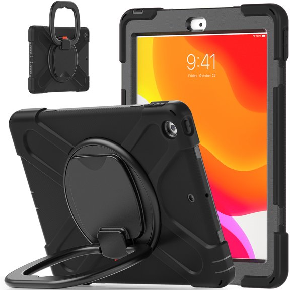 iPad 6th Generation Case/iPad 5th Generation Case/iPad 9.7-inch 2017 2018, Heavy Duty Rugged Shockproof Case with Stand /Hand Grip Holder for Apple iPad 9.7 inch 2017/2018 Model, Black/Gray