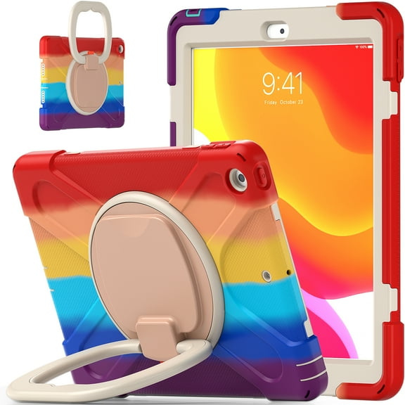 iPad 6th Generation Case/iPad 5th Generation Case/iPad 9.7-inch 2017 2018, Heavy Duty Rugged Shockproof Case with Stand /Hand Grip Holder for Apple iPad 9.7 inch 2017/2018 Model, Colorful Red