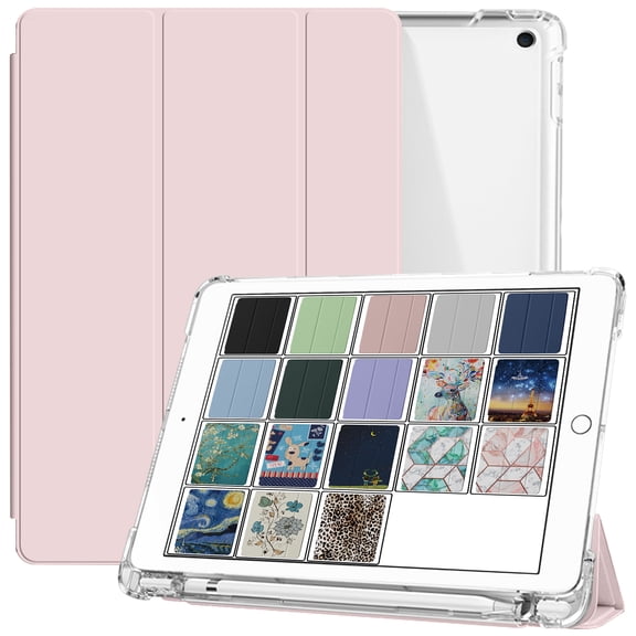iPad 7th 8th 9th Gen 2019 / 2020 / 2021-10.2 Inch [iPad 9 8 7 ] A2602 A2270 A2197 MW762LL/A UltraSlim Printed Auto Sleep/Wake Printed TPU Transparent Cover with Pencil Holder - Pink