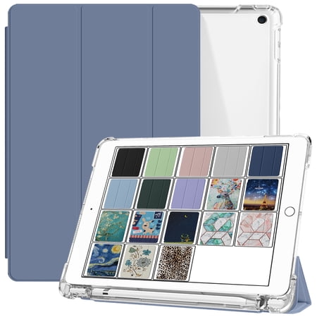 iPad 7th 8th 9th Gen 2019 / 2020 / 2021-10.2 Inch [iPad 9 8 7 ] A2602 A2270 A2197 MW762LL/A UltraSlim Printed Auto Sleep/Wake Printed TPU Transparent Cover with Pencil Holder - Purple