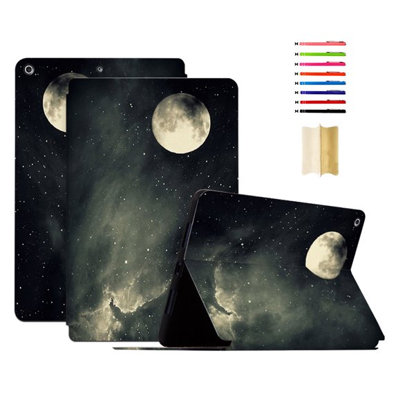 for iPad 7th/8th/9th Generation 10.2 Inch Case, Pattern Marble Premium PU Leather Folio Case & Multiple Viewing Angles Stand Auto Sleep/Wake Case Cover for iPad 2021/2020/2019, #3 Full Moon Night