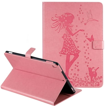 iPad 7th Generation Case 10.2", Allytech Slim Fit Cat & Women Embossed Smart Cover Auto Sleep Wake Magnetic Drop Protection Stand Cards Holder Wallet Case Cover for Apple iPad 10.2" 2019, Pink