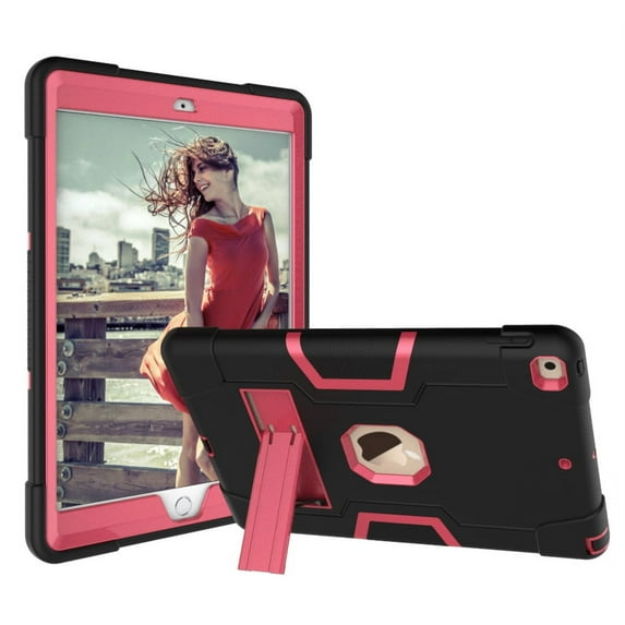iPad 7th Generation Case Shockproof, iPad 10.2 Case with Stand, Allytech Dual Layer Full Protection Rugged Kickstand Armor Defender Impact Resistant Case Cover for Apple iPad 7th Gen,Black/Rose