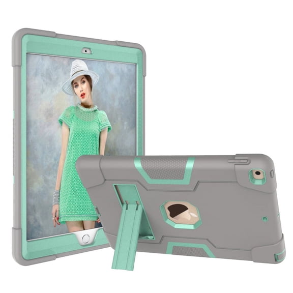 iPad 7th Generation Case Shockproof, iPad 10.2 Case with Stand, Allytech Dual Layer Full Protection Rugged Kickstand Armor Defender Impact Resistant Case Cover for Apple iPad 7th Gen,Gray/Aqua