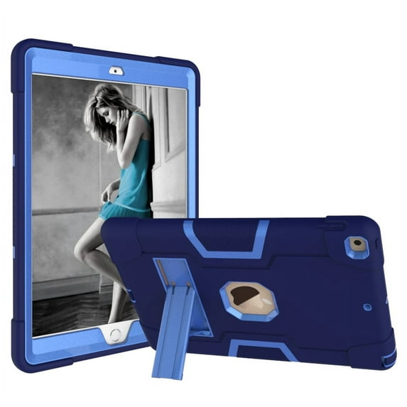 iPad 7th Generation Case Shockproof, iPad 10.2 Case with Stand, Allytech Dual Layer Full Protection Rugged Kickstand Armor Defender Impact Resistant Case Cover for Apple iPad 7th Gen,Navyblue/Blue