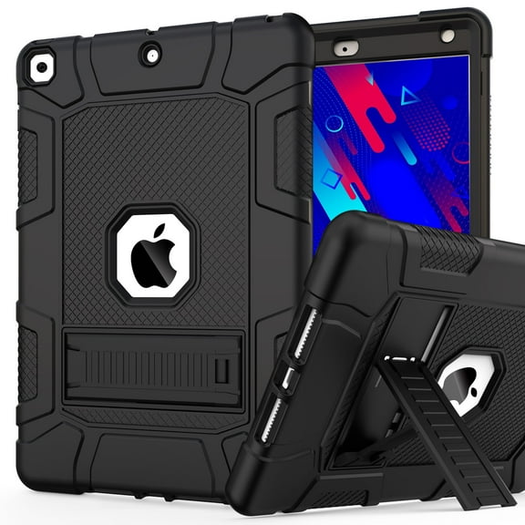 Rantice Case for iPad 9th/8th/7th Generation 10.2 Inch, Hybrid Shockproof Rugged Drop Protective Case with Kickstand iPad Case(2021/2020/2019 Release) , Black