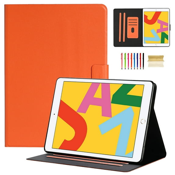 iPad 7th Generation Case, iPad 10.2 Case, Dteck Slim PU Leather Magnetic Flip Case Buitl-in Card Slots Auto Wake Sleep Cover For iPad 7th Generation 10.2 inch, Orange