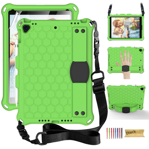 iPad 7th Generation Cases with Screen Protector, iPad 10.2" 2019 Case, Dteck Heavy Duty Shockproof Protective Covers with Kickstand /Hand Strap/ Should Belt /Pencil Holder, Green