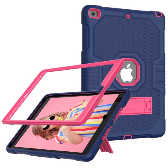 iPad 9.7 2018 2017 Case 5th/6th Generation, Kids Friendly Full-Body Rugged Hybrid Shockproof Heavy Duty Kickstand Drop Protective Cover, Navy Pink