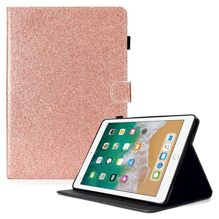 iPad 9.7 2018/2017 Case with Pencil Holder, iPad Air 1 2 Case, Allytech  Glitter Leather Folio Stand Shock-Absorbing Auto Sleep Wake Case for Apple 