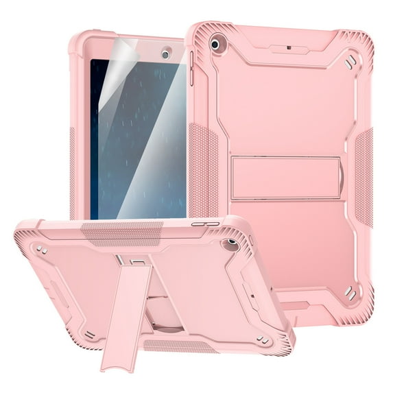 iPad 9.7 2018/2017 Case with Screen Protector Film, iPad 6th Generation Case, iPad 5th Generation Case, Dteck Heavy 3 IN 1 Rugged Shockproof Case Kickstand Protective Cover, Rosegold