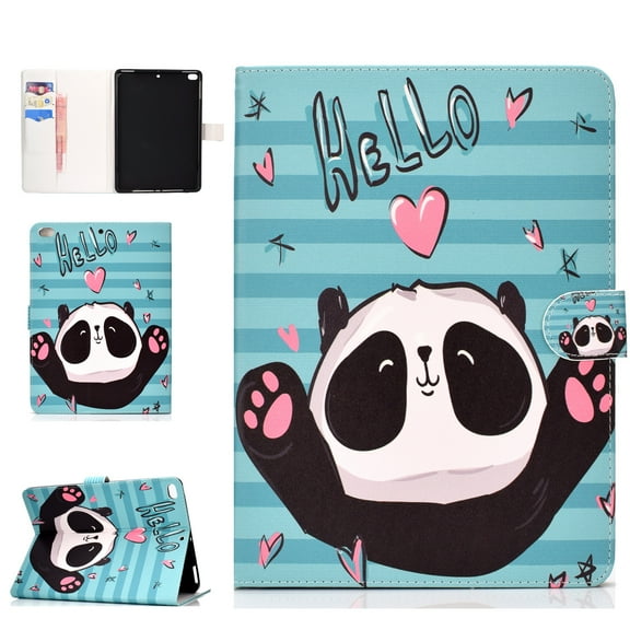 iPad 9.7" 2018 2017 Case, iPad Pro 9.7" Air 2 1 Case, Allytech Pretty Pattern Smart Book Style Folio Wallet Cover with Auto Wake Sleep for iPad 9.7" 2018 2017/ iPad Pro 9.7" Air 2 1, Hello Panda