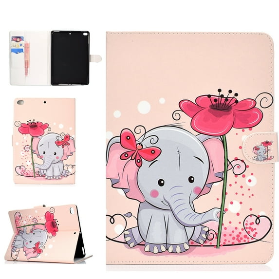 iPad 9.7" 2018 2017 Case, iPad Pro 9.7" Air 2 1 Case, Allytech Pretty Pattern Smart Book Style Folio Wallet Cover with Auto Wake Sleep for iPad 9.7" 2018 2017/ iPad Pro 9.7" Air 2 1,Elephant Floral