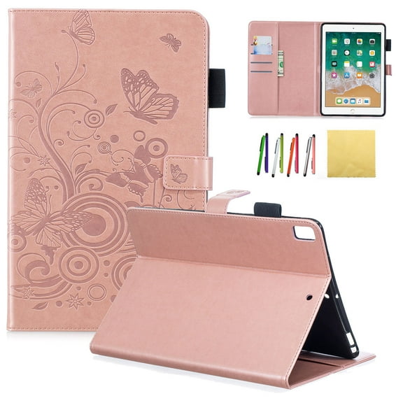iPad 9.7 2018 &2017 Case, iPad Pro 9.7/ iPad Air 1 2 Wallet Cover, Allytech Emboss Butterfly PU Leather Folio Case Stand for iPad 5th & 6th Gen/ iPad Pro 9.7/ iPad Air 1 2, Purple, Rosegold