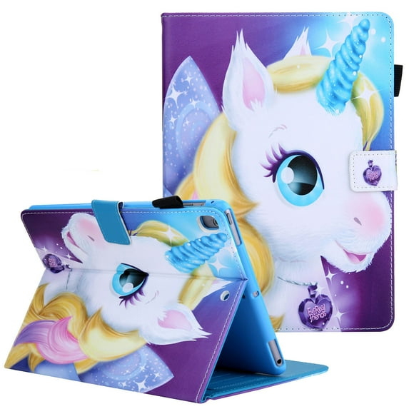 iPad 9.7 2018 Case, iPad 9.7 2017 Case, iPad Air 1 2 Case, Allytech PU Leather Folio Flip Kickstand Protection Auto Sleep Wake Pencil Holder Cover for Apple iPad 6th/5th Gen, iPad Air 1 2,Unicorn