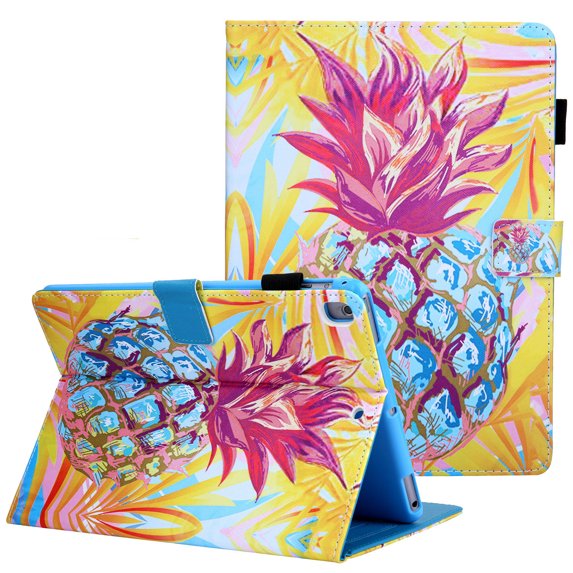 iPad 9.7 2018 Case, iPad 9.7 2017 Case, iPad Air 1 2 Case, Allytech PU Leather Folio Flip Kickstand Protection Auto Sleep Wake Pencil Holder Cover for Apple iPad 6th/5th Gen, iPad Air 1 2,Pineapple