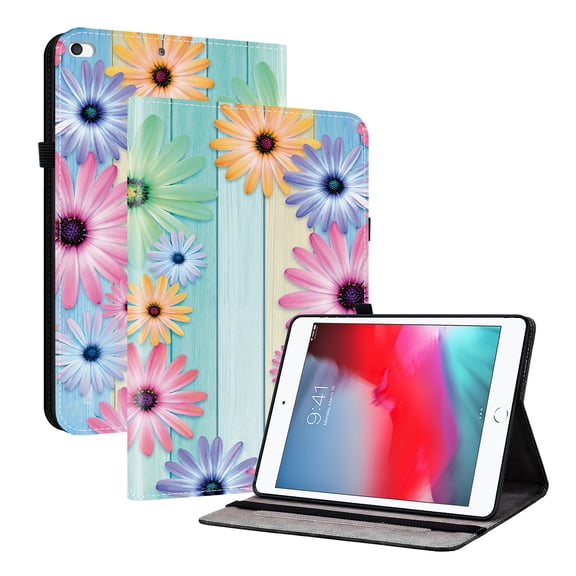 For iPad 9.7" (5th/6th Gen), Air 2/1 (9.7") Folio Case with Stand/Card Slots/Elastic Band Closure/Pen Loop Holder, Stylish Cute PU Leather Protective Lightweight Slim Cover, Colorful Daisy